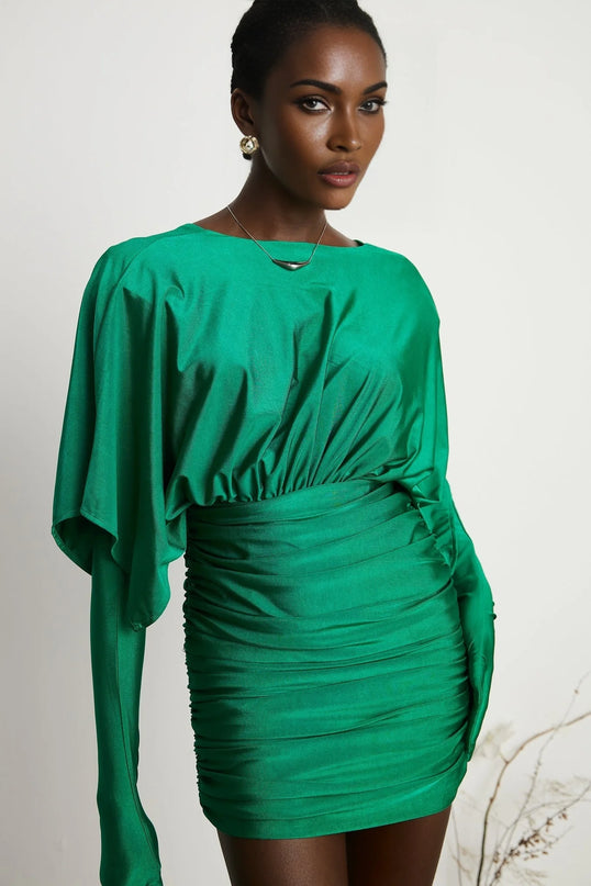 Yvette ruched Vneck mini dress