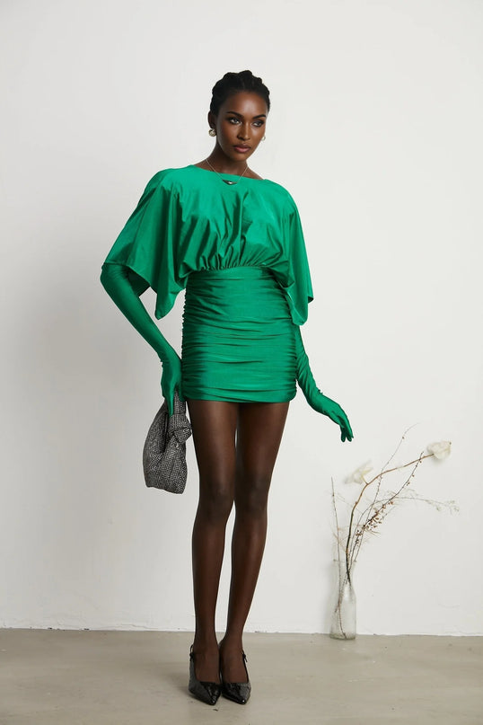 Yvette ruched Vneck mini dress