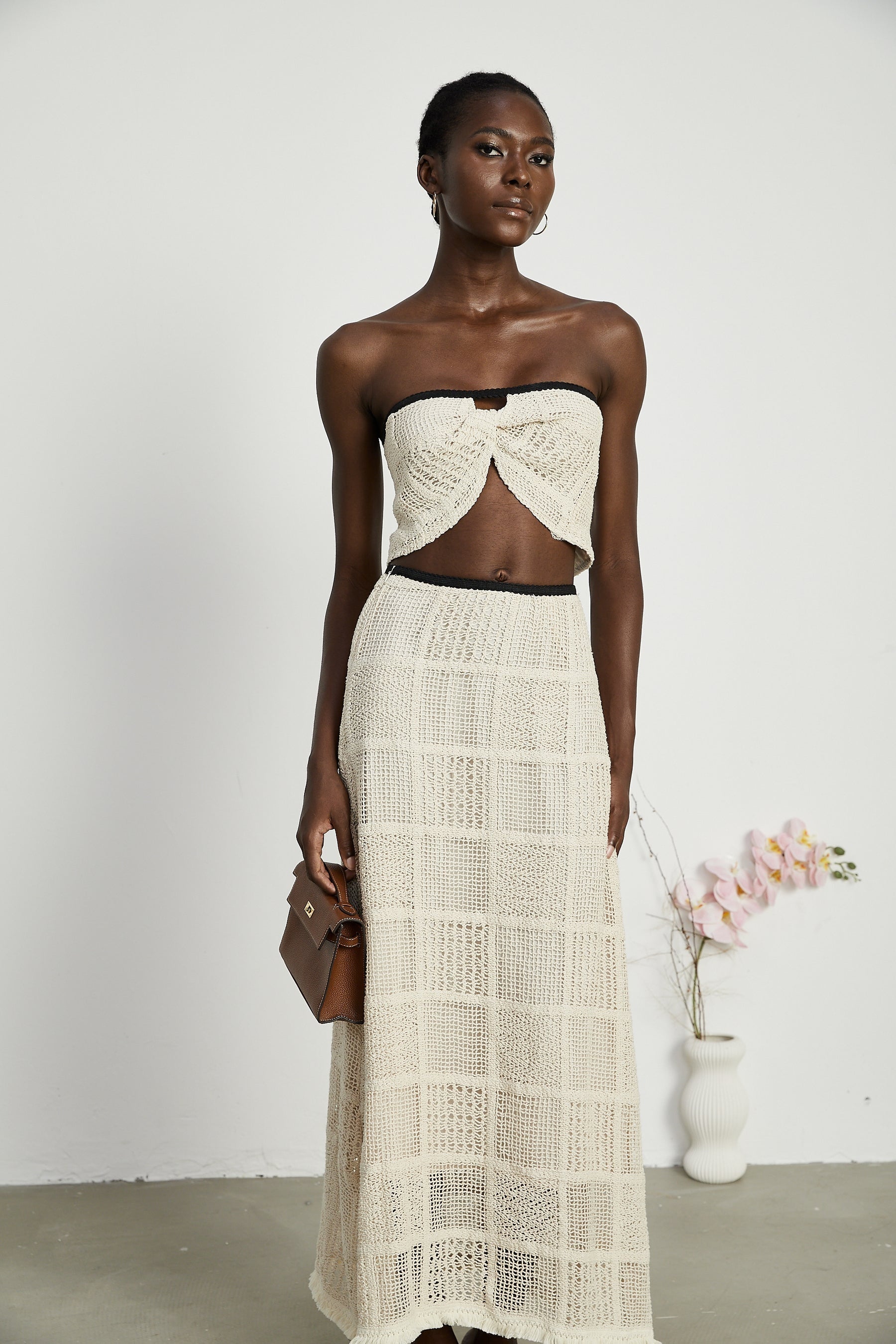 Yvette stretch knitted top  skirt matching set