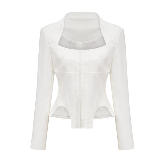Yvette white longsleeved corset top