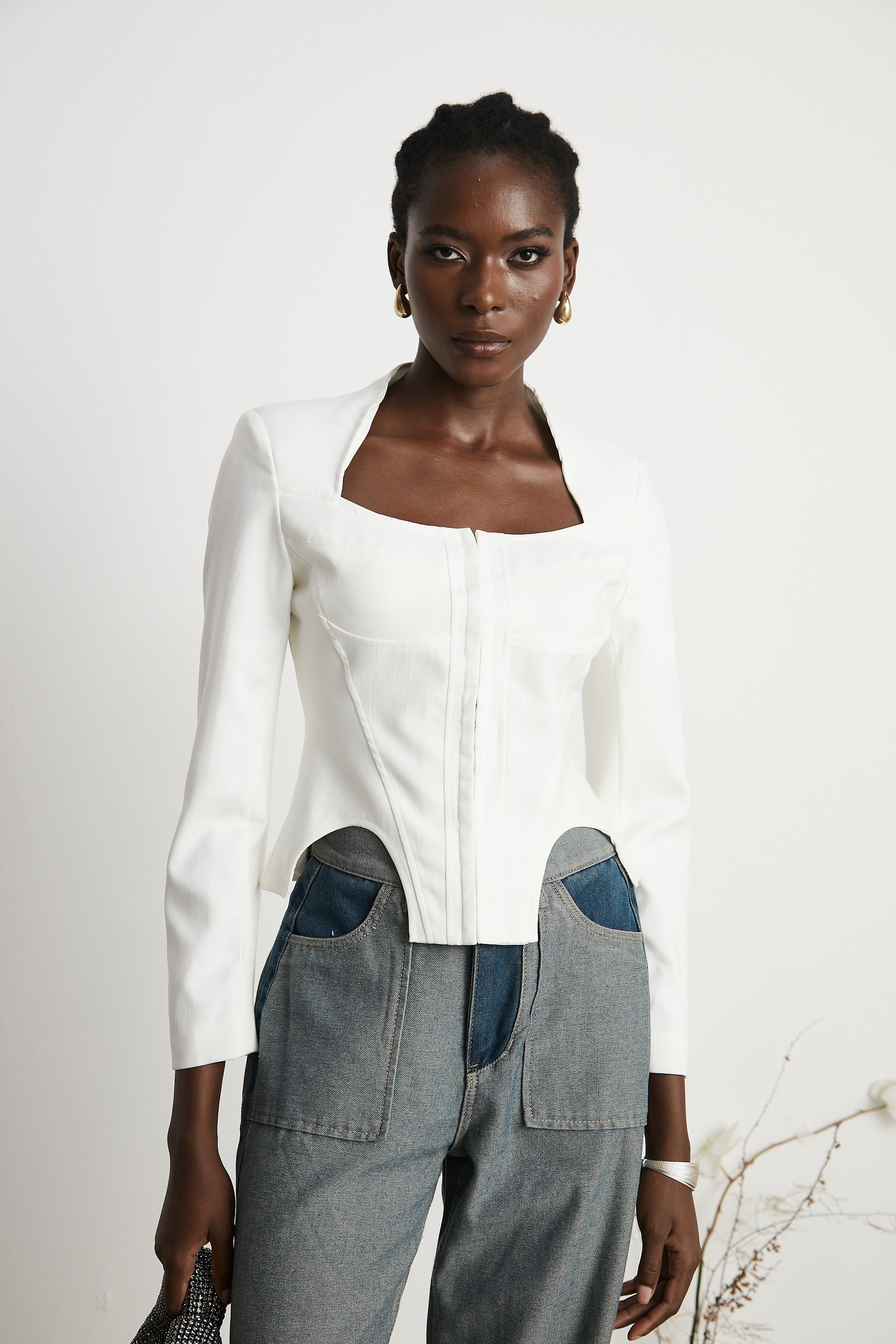 Yvette white longsleeved corset top