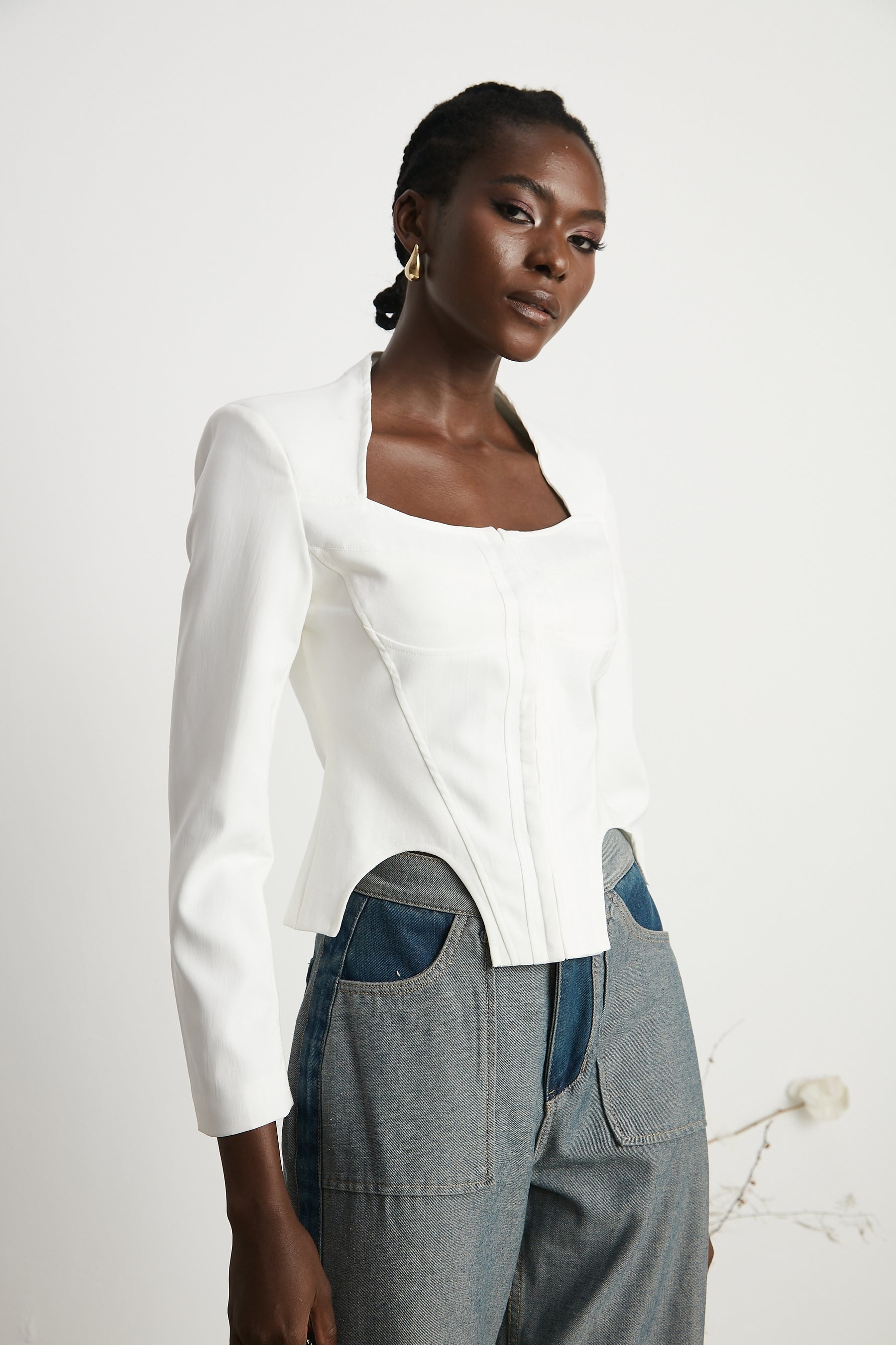 Yvette white longsleeved corset top