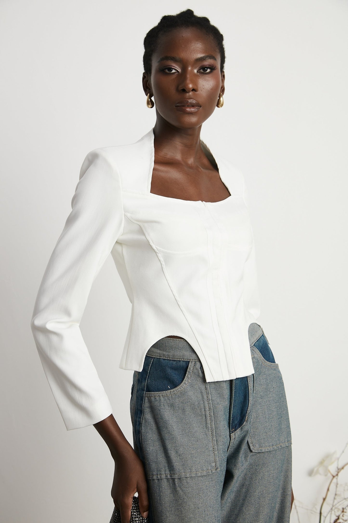 Yvette white longsleeved corset top