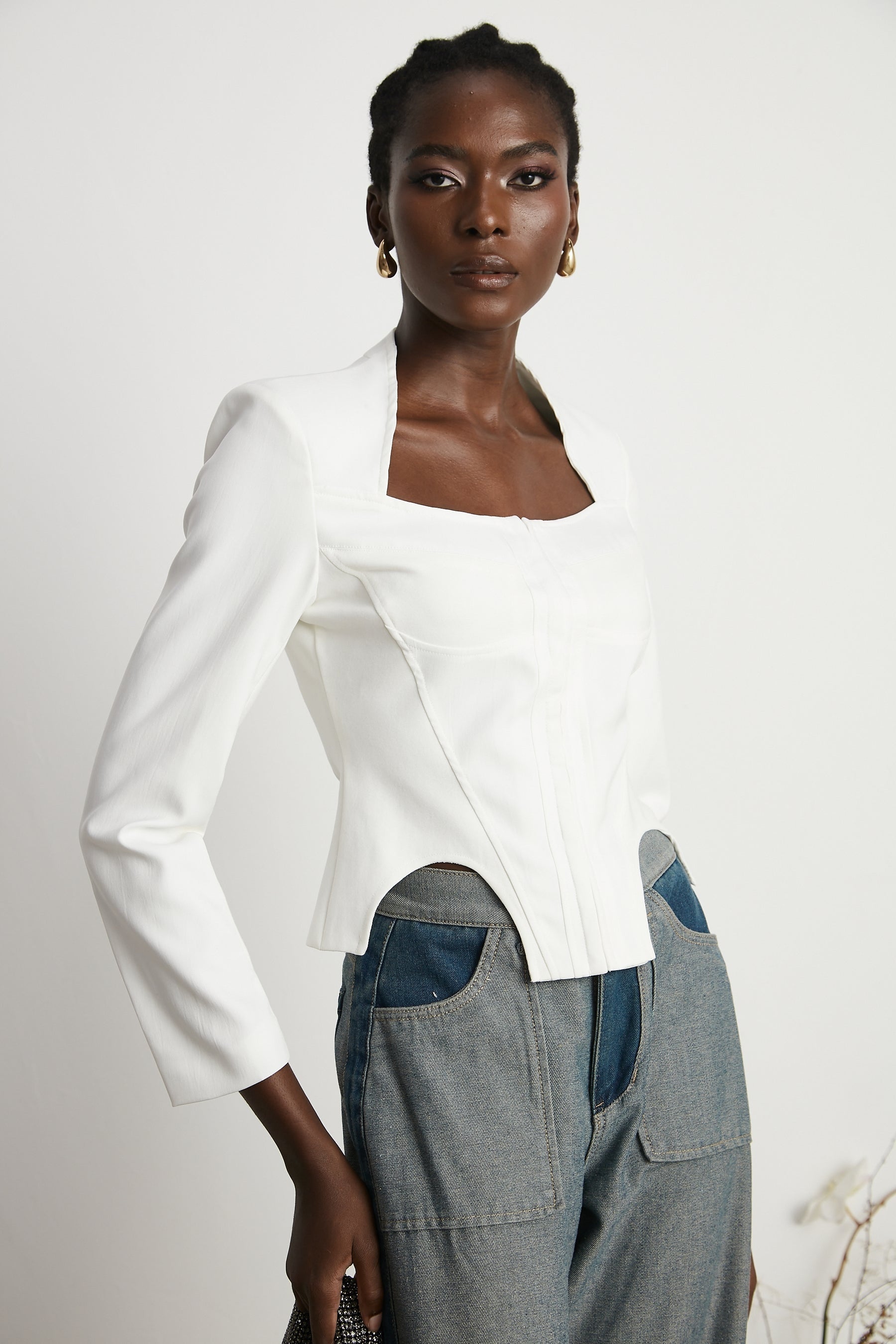 Yvette white longsleeved corset top