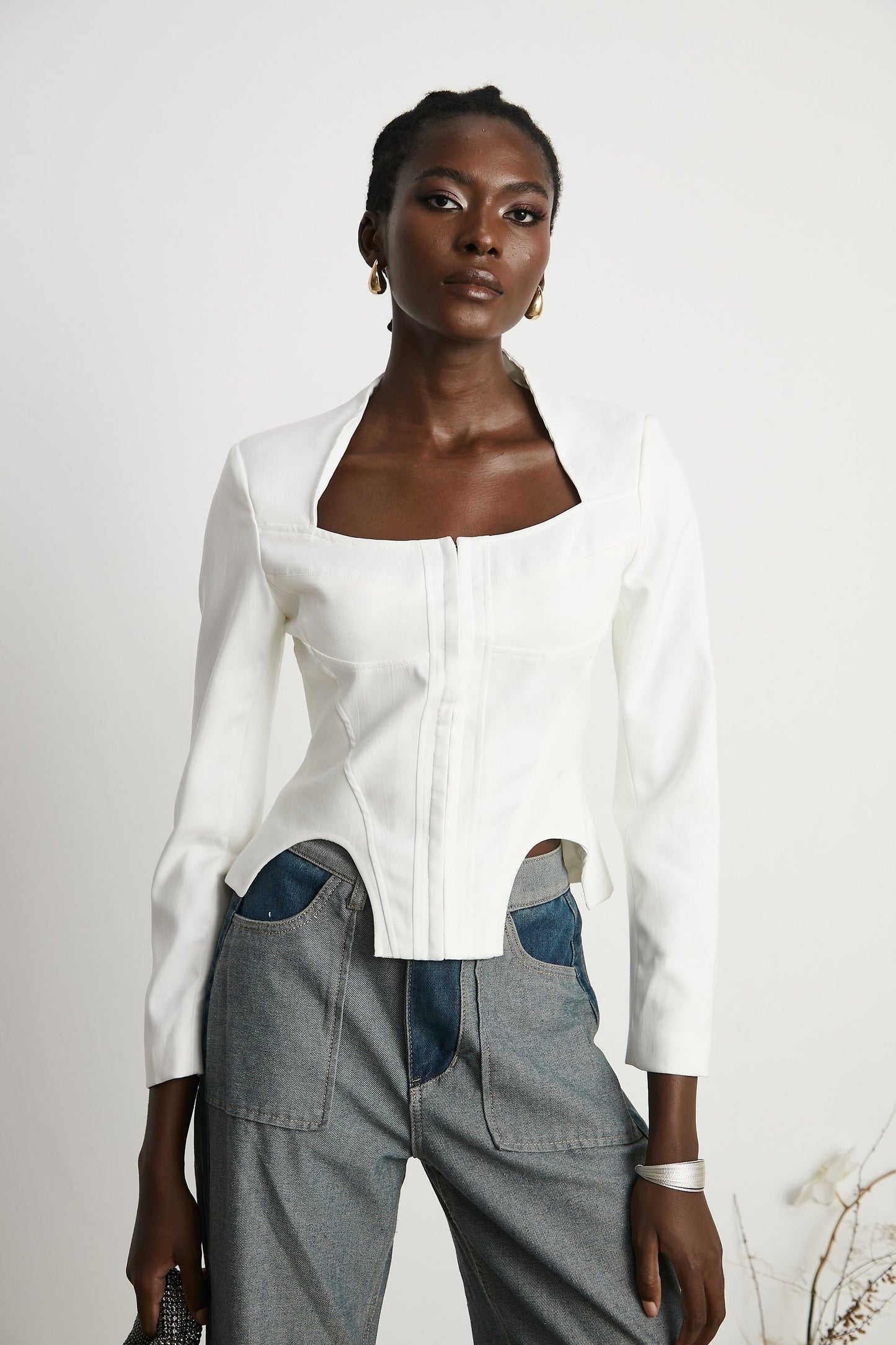 Yvette white longsleeved corset top