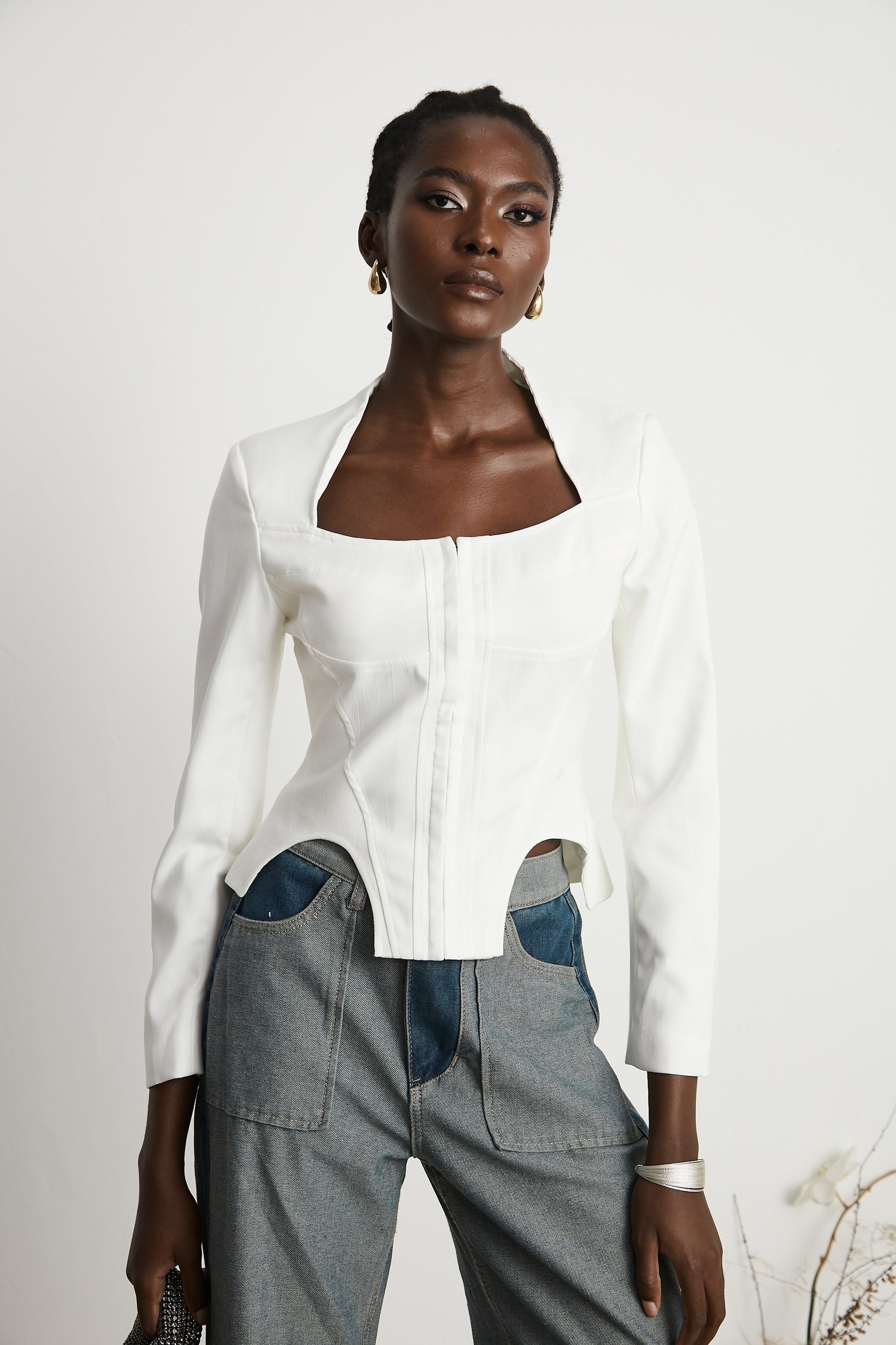 Yvette white longsleeved corset top