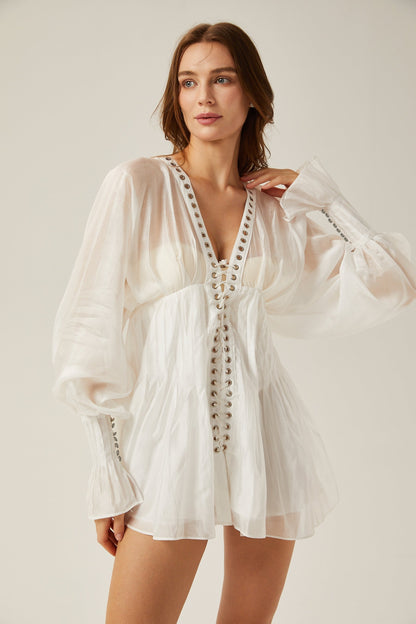 Yvonne Vneck fronttie semisheer mini dress