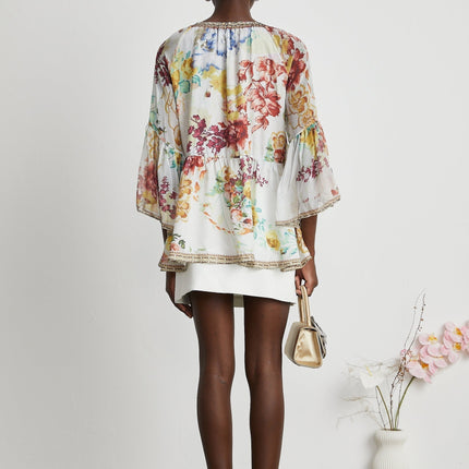 Yvonne White Floral Tulle V-neck Blouse