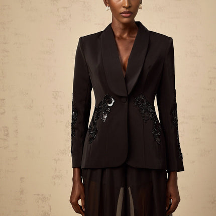Zaira Black Sequin Embellished Blazer Trousers Set