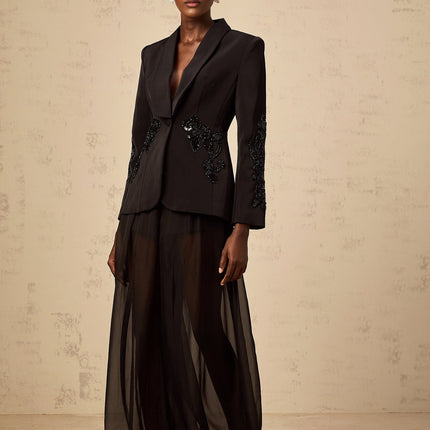 Zaira Black Sequin Embellished Blazer Trousers Set