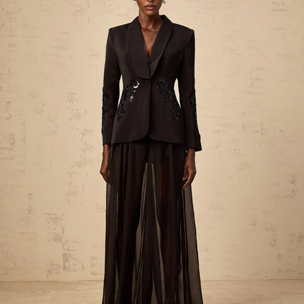 Zaira Black Sequin Embellished Blazer Trousers Set