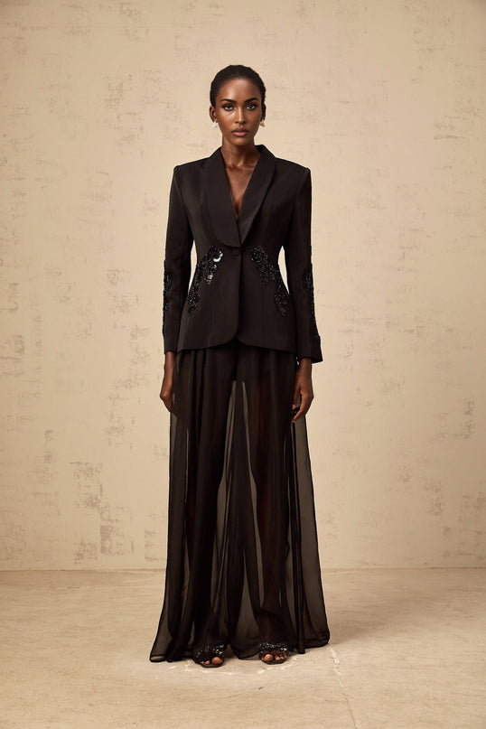 Zaira Black Sequin Embellished Blazer Trousers Set