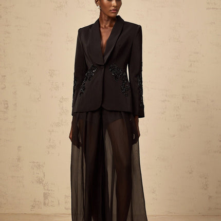 Zaira Black Sequin Embellished Blazer Trousers Set