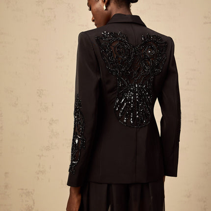 Zaira Black Sequin Embellished Blazer Trousers Set