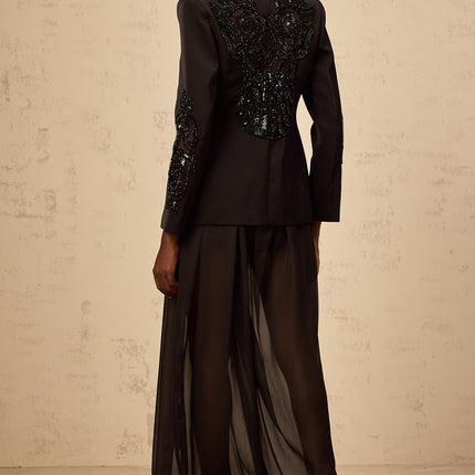 Zaira Black Sequin Embellished Blazer Trousers Set
