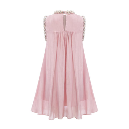 Zaira Pink Mini Dress with Sequin, Crystal, and Faux-Pearl Embellishments