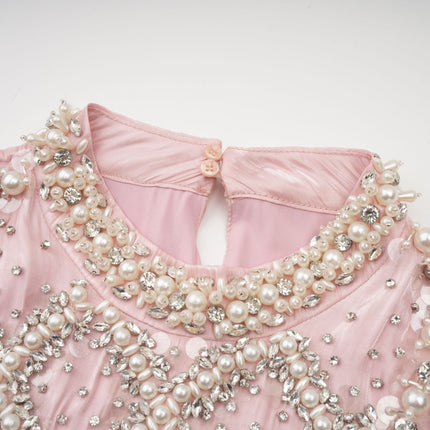 Zaira Pink Mini Dress with Sequin, Crystal, and Faux-Pearl Embellishments