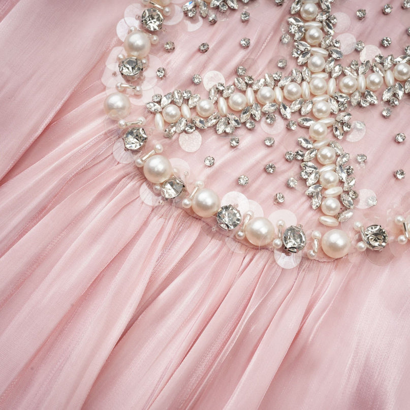 Zaira Pink Sequin Crystal Faux Pearl Mini Dress