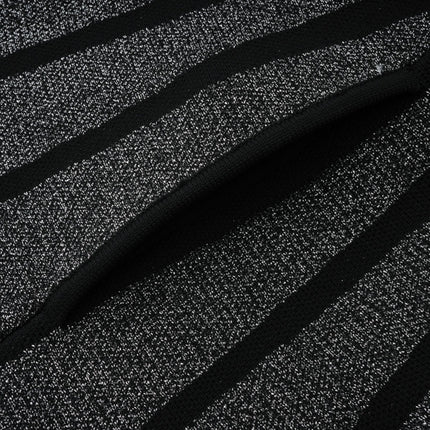 Zara Black Glitter Mini Dress Silver Textured Finish Vertical Stripe Pattern Flared Skirt Stretch Jersey Thigh-Length 100 Percent Polyamide Composition