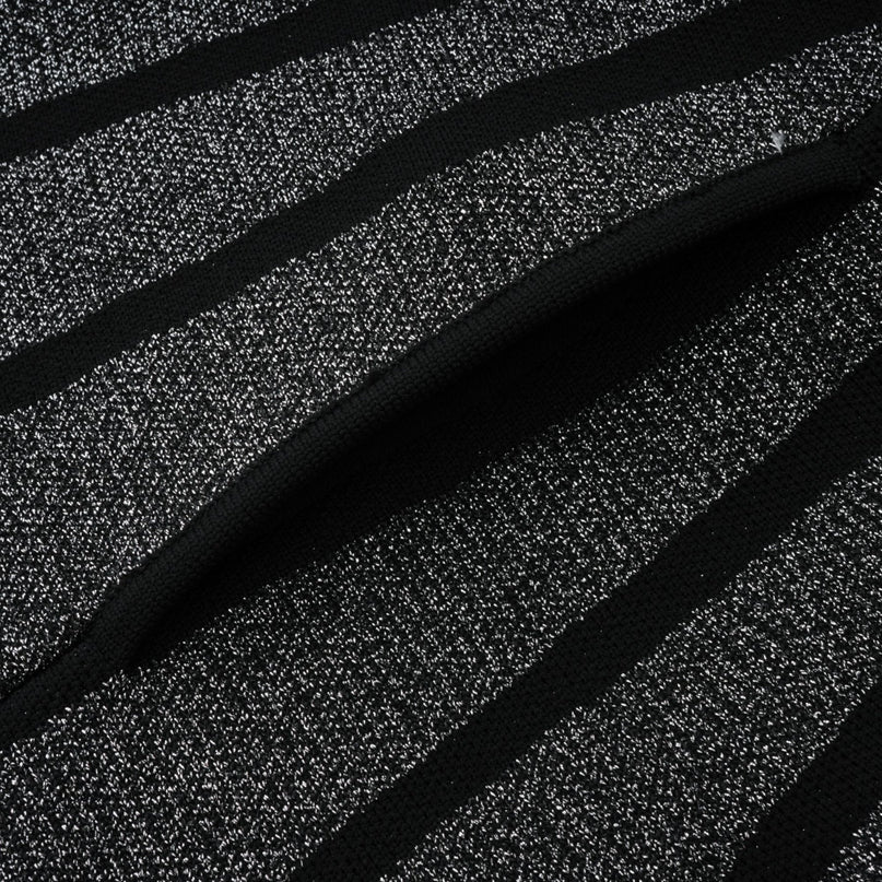 Zara Black Glitter Mini Dress Silver Textured Finish Vertical Stripe Pattern Flared Skirt Stretch Jersey Thigh-Length 100 Percent Polyamide Composition