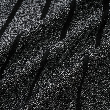 Zara Black Glitter Mini Dress Silver Textured Vertical Stripe Flared Skirt Stretch Jersey Thigh-Length 100 Percent Polyamide