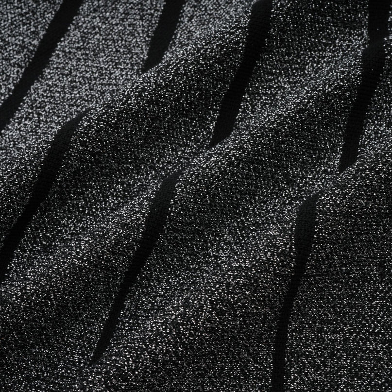 Zara Black Glitter Mini Dress Silver Textured Vertical Stripe Flared Skirt Stretch Jersey Thigh-Length 100 Percent Polyamide