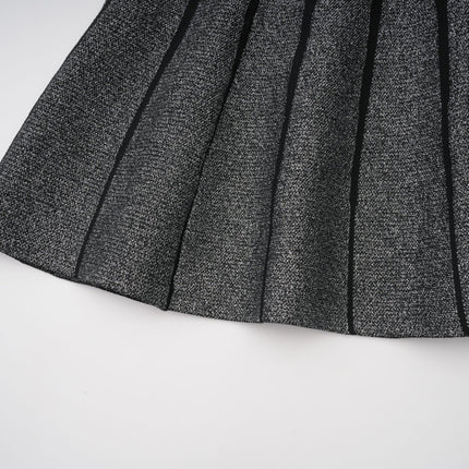 Zara Black Glitter Mini Dress Silver Textured Vertical Stripe Flared Skirt Stretch Jersey Thigh-Length Polyamide Composition