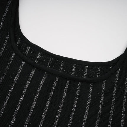Zara Black Glitter Mini Dress with Silver-Tone Textured Finish and Vertical Stripe Pattern