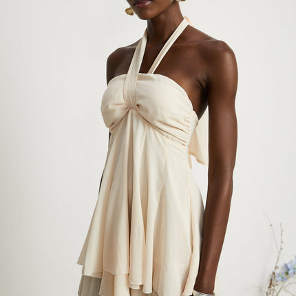 Zara Neutrals Mini Dress with Wrapped Bustier Design and Pleated Skirt