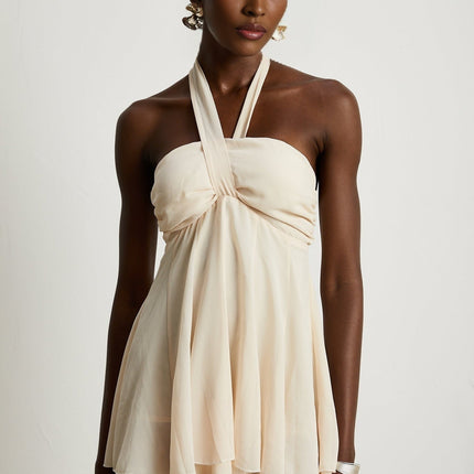 Zara Neutrals Mini Dress with Wrapped Bustier Design and Cut-Out Detail