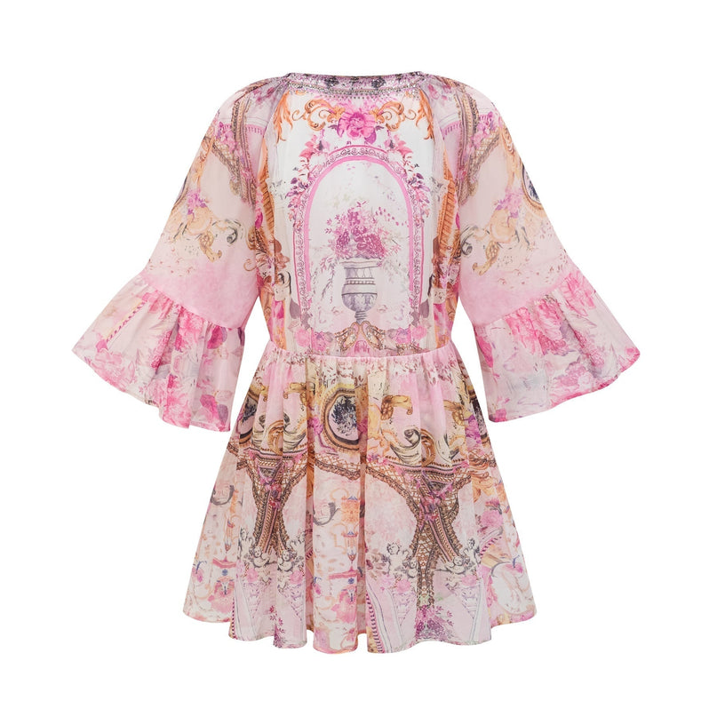 Zara Pink Crystal Embellished Silk Mini Dress with V-Neck Design