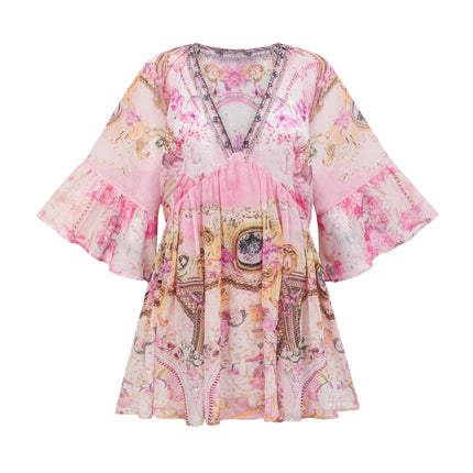 Zara Pink Crystal Embellished Silk Mini Dress