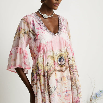 Zara Pink Crystal Embellished Silk Mini Dress