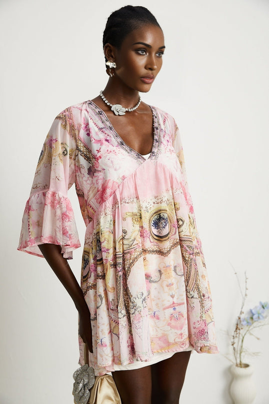 Zara Pink Crystal Embellished Silk Mini Dress