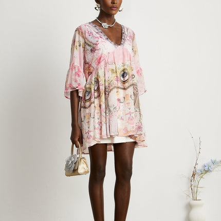 Zara Pink Crystal Embellished Silk Mini Dress