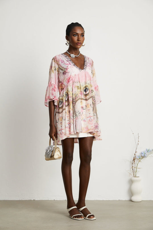 Zara Pink Crystal Embellished Silk Mini Dress