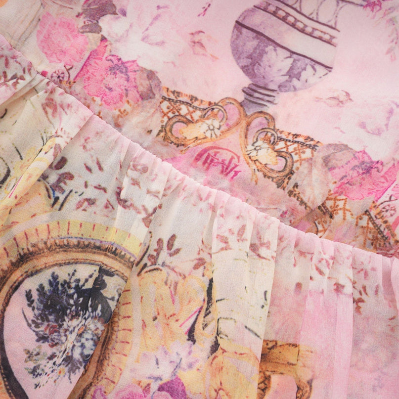 Zara Pink Crystal Embellished Silk Mini Dress with V-neck and Flared Sleeves