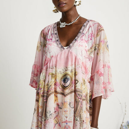 Zara Pink Crystal Embellished Silk Mini Dress
