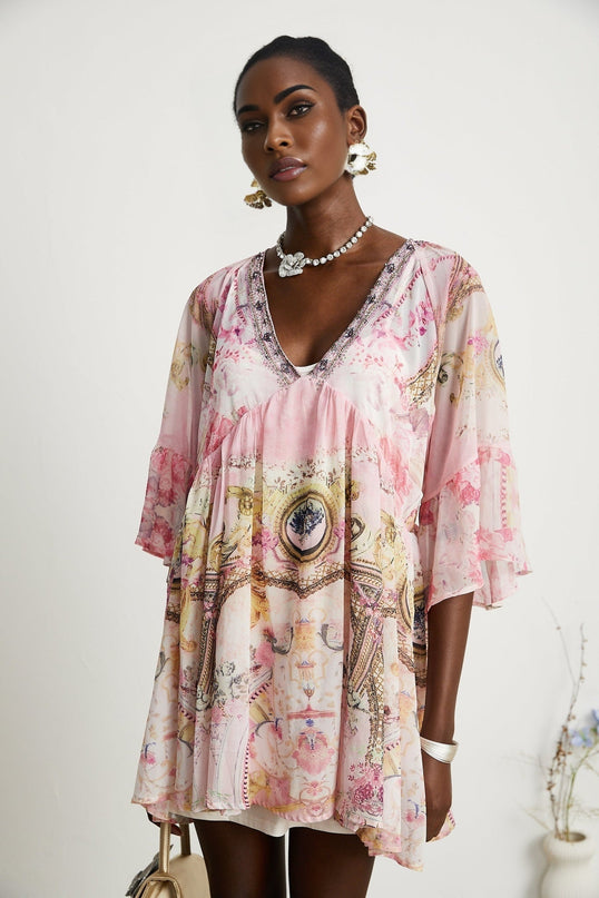 Zara Pink Crystal Embellished Silk Mini Dress