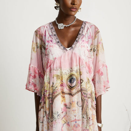 Zara Pink Silk Crystal Embellished Mini Dress