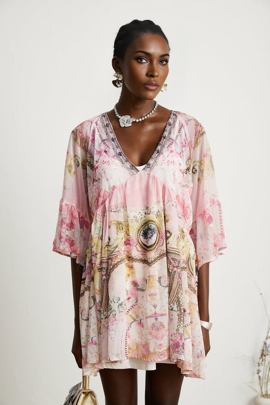 Zara Pink Silk Crystal Embellished Mini Dress