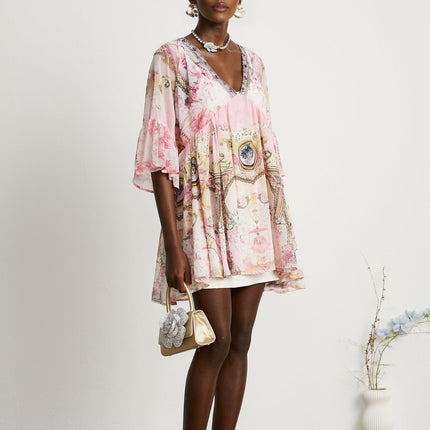 Zara Pink Silk Crystal Embellished Mini Dress