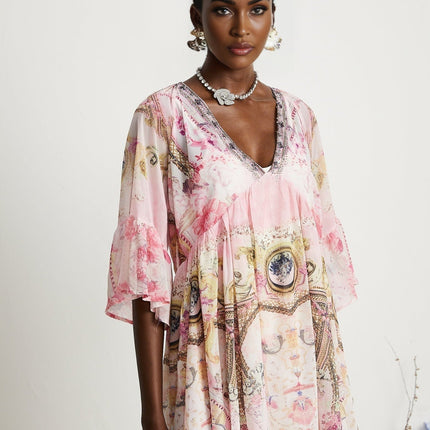 Zara Pink Silk Crystal Embellished Mini Dress