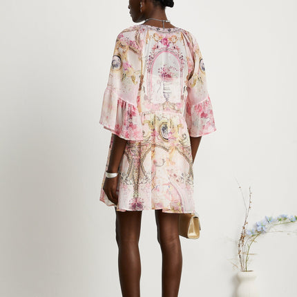 Zara Pink Silk Mini Dress with Crystal Embellished Pattern