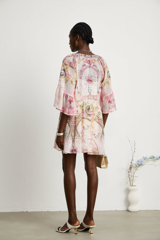 Zara Pink Silk Mini Dress with Crystal Embellished Pattern