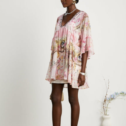 Zara Pink Silk Mini Dress Crystal Embellished Pattern