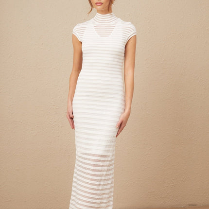 Zara White Striped Tulle Midi Dress