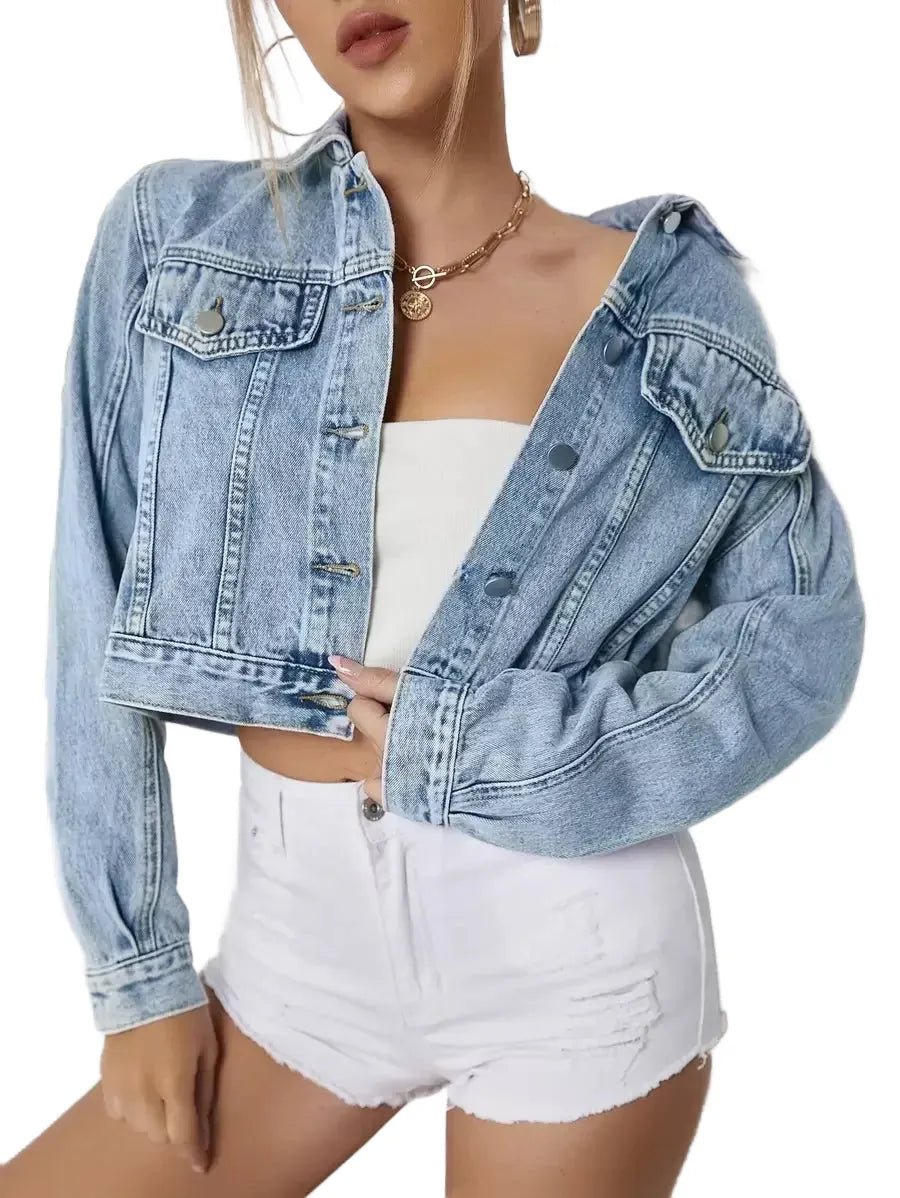 Zaria Cropped Denim Jacket with Distressed Details for Women in Blue - Blue