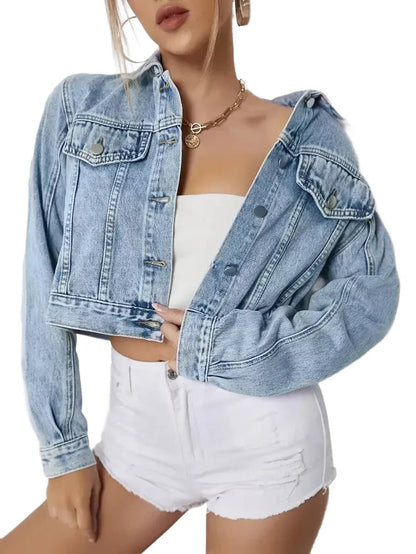 Zaria Cropped Denim Jacket with Distressed Details for Women in Blue - Blue
