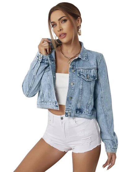 Zaria Cropped Denim Jacket with Distressed Details for Women in Blue - Blue